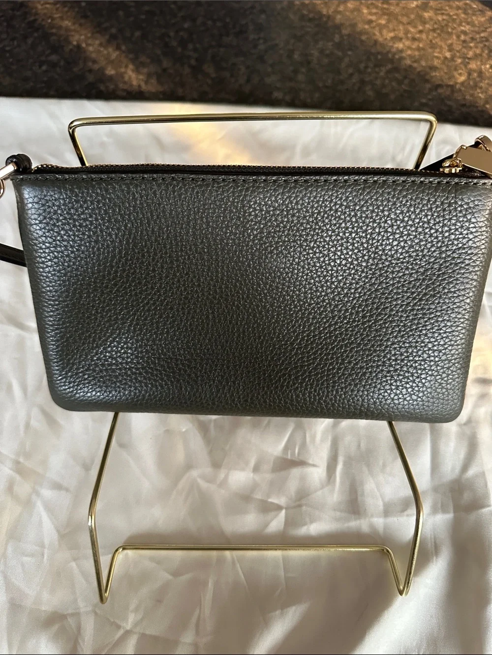 Michael Kors Large Dark Green Pebbled Leather Wristlet Clutch with Two Way Strap